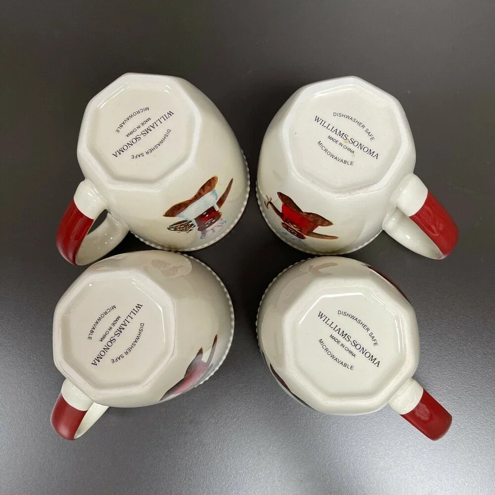 Williams Sonoma Gingerbread Chef Mugs Cups Earthenware Dishwasher Safe Lot of 4